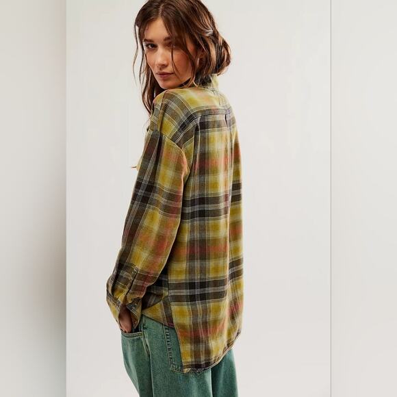 New Izzy Cargo Shirt checkered Olive Combo Free People szS small flannel plaid - Picture 2 of 8